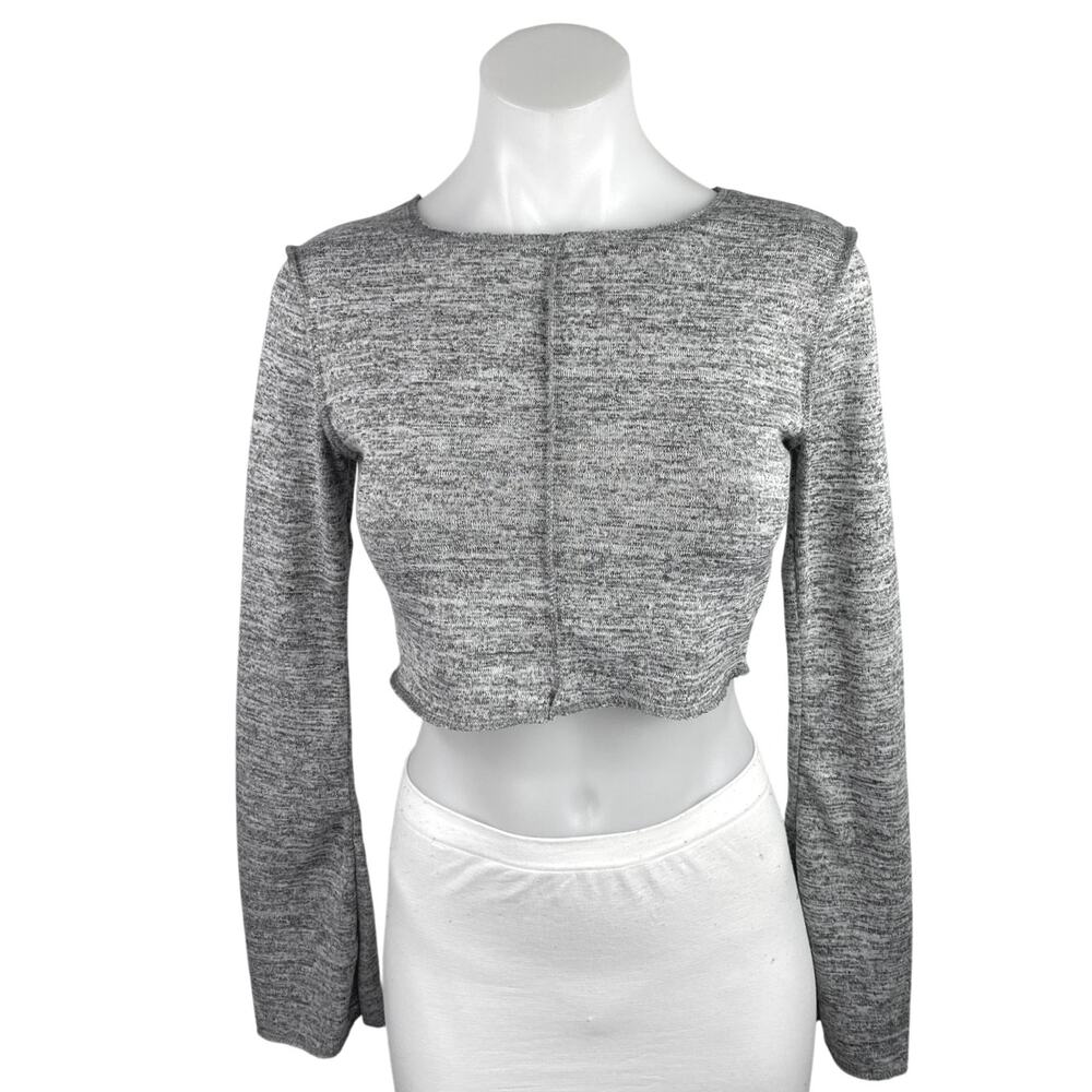 NEW Boohoo Women's Gray Exposed Seam Long Flare Sleeve Shirt Crop Sweater Top 4